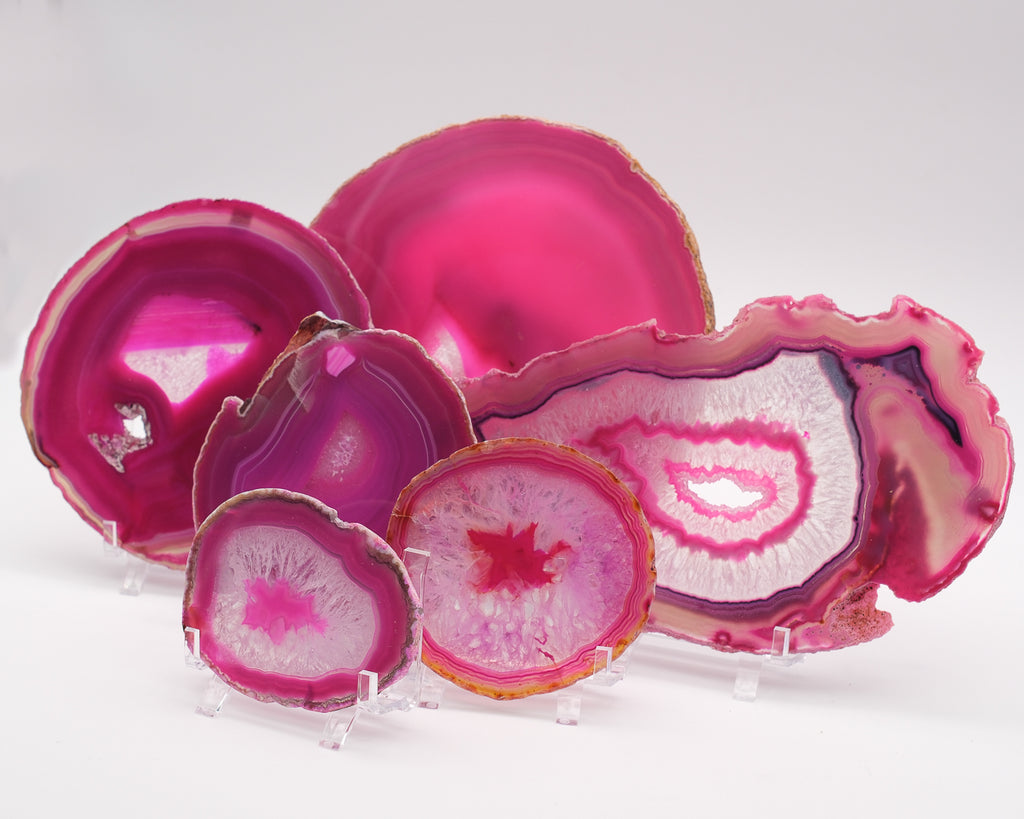 Agate rose teintée en tranche