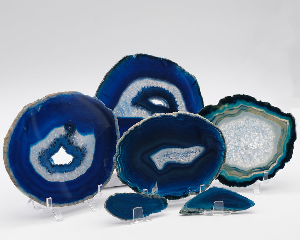 Agate zonée en tranche bleue