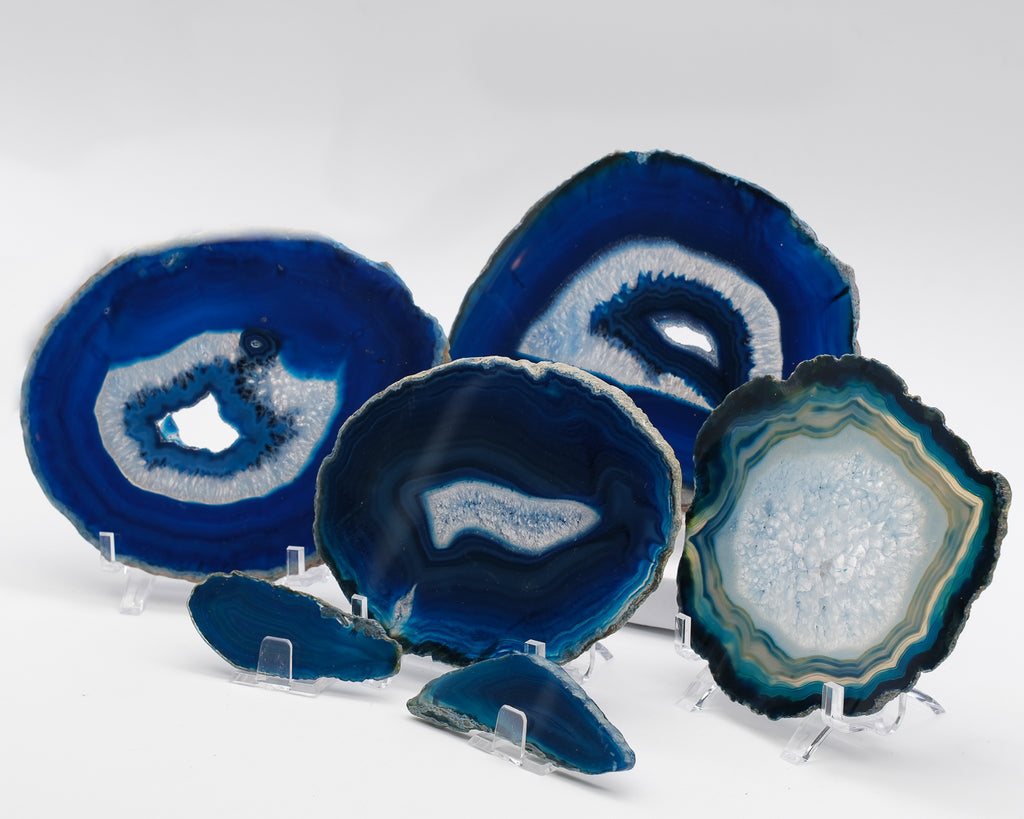 Agate zonée en tranche bleue