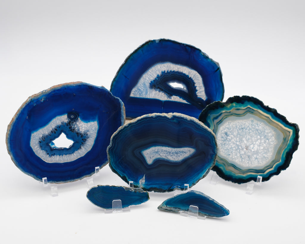 Agate zonée en tranche bleue