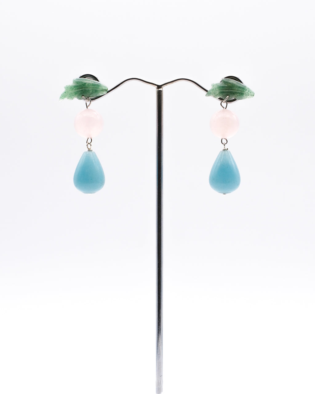 Feuille d’aventurine, quartz rose et goutte d’angélite