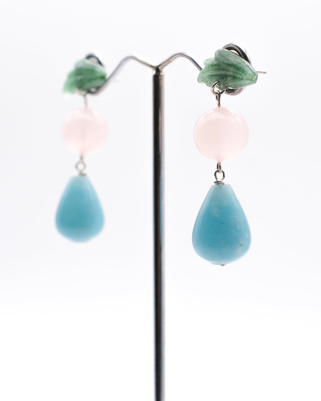 Feuille d’aventurine, quartz rose et goutte d’angélite