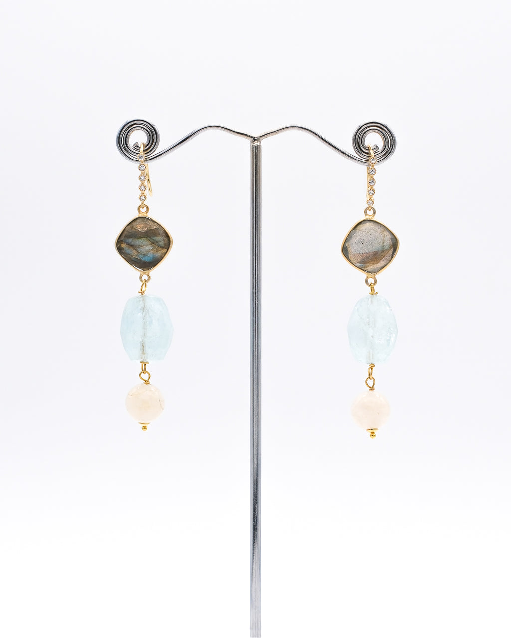 Chute de labradorite aigue-marine et morganite