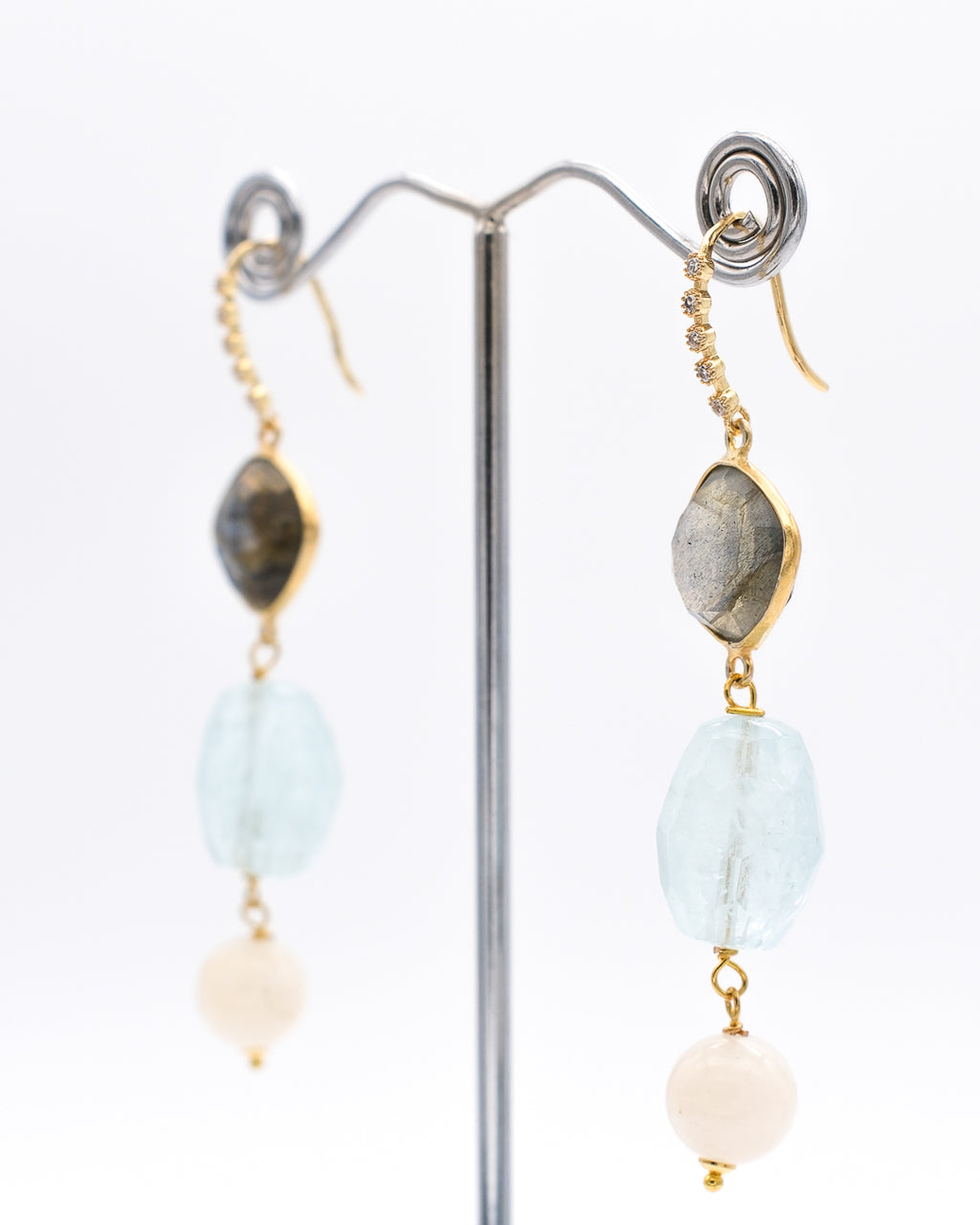 Chute de labradorite aigue-marine et morganite