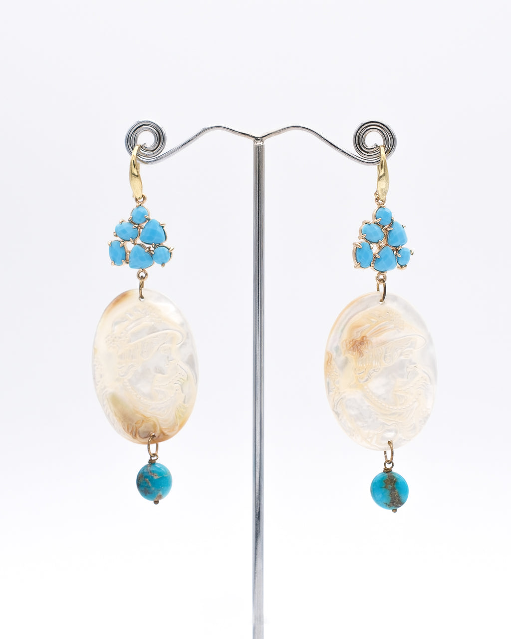 Jeu de dames sur camée, turquoise naturelle et cristal