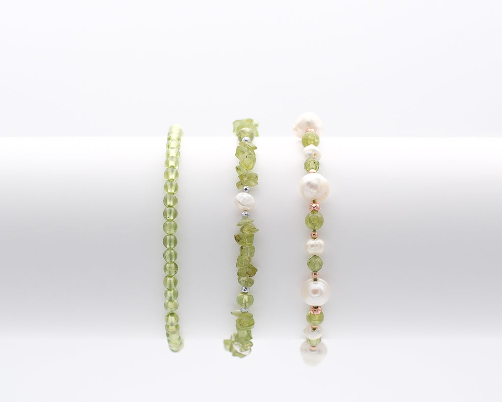 Péridot et perle naturelle de biwa