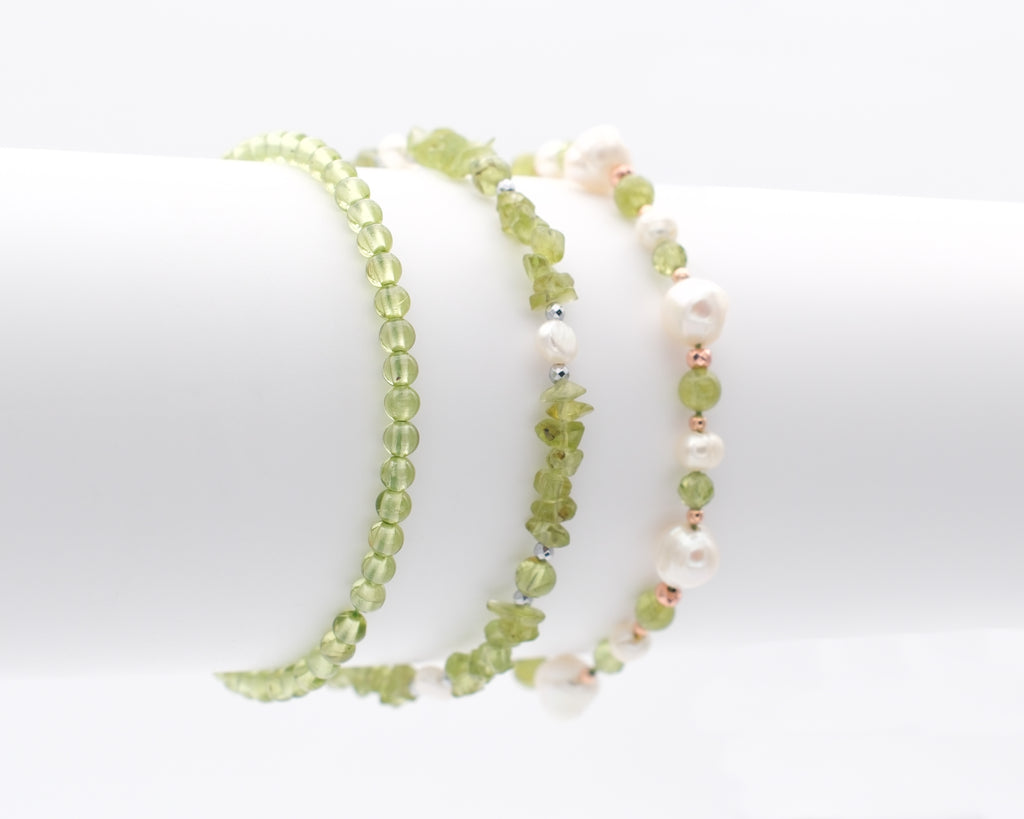 Péridot et perle naturelle de biwa