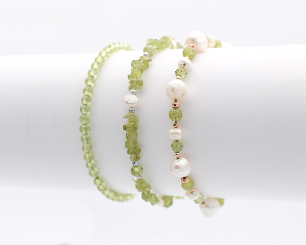 Péridot et perle naturelle de biwa
